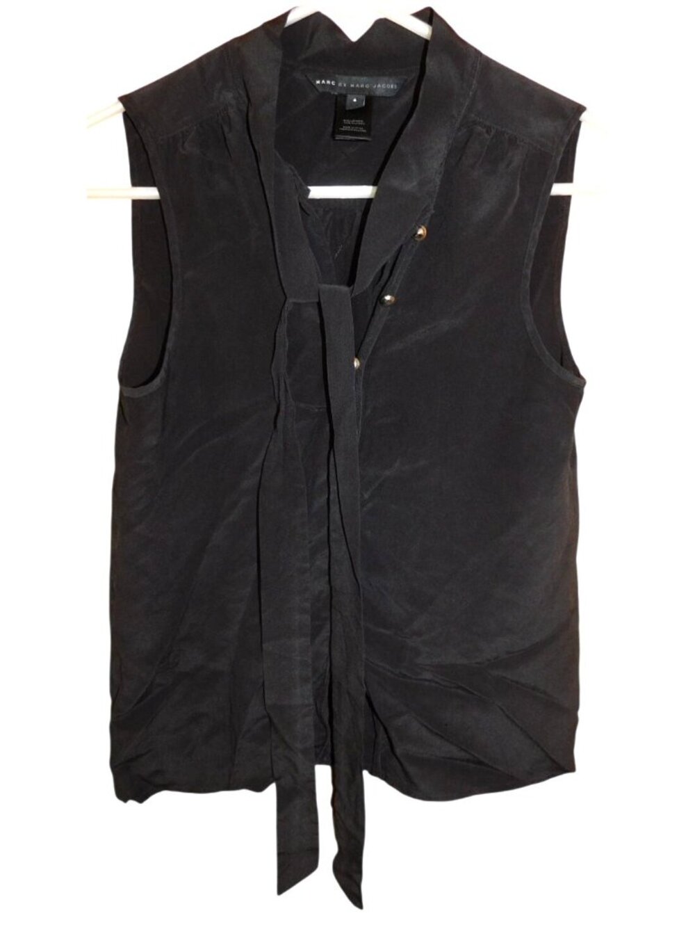 Marc by Marc Jacobs Black Sleeveless Tie-Neck Blouse